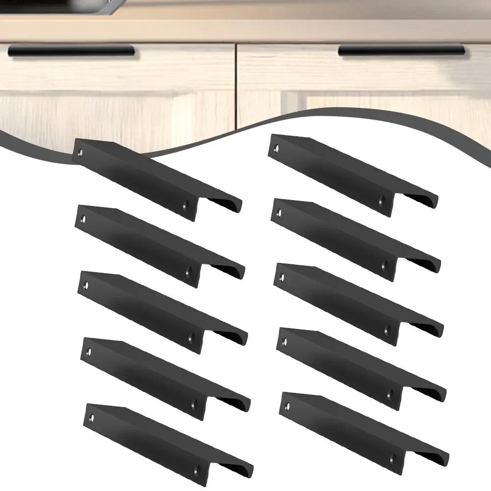 Description Picture 6 of item10 Pcs Black Finger Pulls Aluminum Alloy Door Hands For Cabinets Modern Edge Handles Dresser Drawers Home Hardware