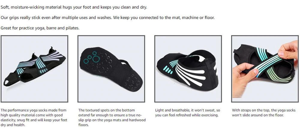 Description Picture 3 of item1 Pair Professional Yoga Socks Toeless Non-Slip Grips for Pilates, Pure Barre, Ballet, Dance, Barefoot Workout Socks Shoes Women