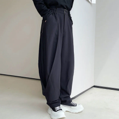 Men's Wide Leg Pants Spring And Autumn New Dark Simple Urban Youth Double Stacked Pants Design Casual Large Size Pants
