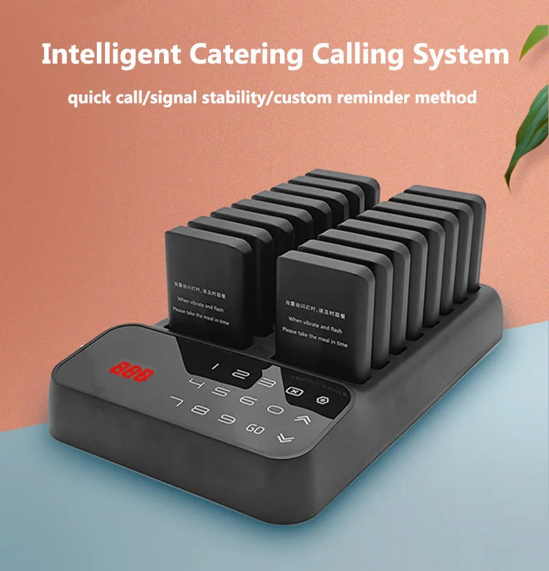 Description Picture 2 of itemWireless Restaurant Pagers Calling System 16 Coasters Buzzer Vibrator Bell Receivers For Food Truck Bar Coffee Fast Food Hotel