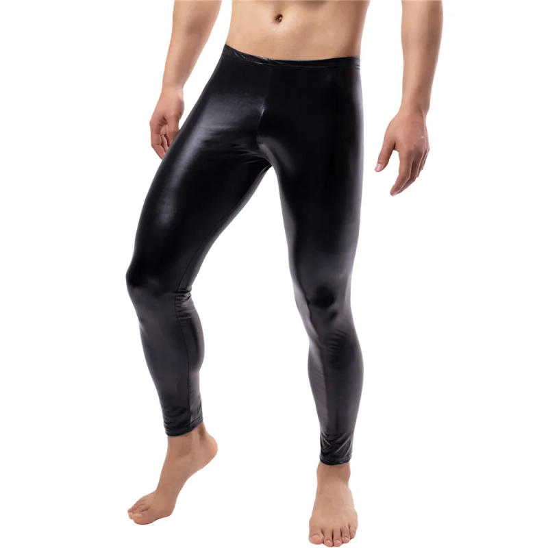 Description Picture 4 of item4XL Men's Faux Leather Tight Pants Men PU Long Trousers Dance Party Night Leggings Stretchy Casual Skinny Pants Stage Clubwear