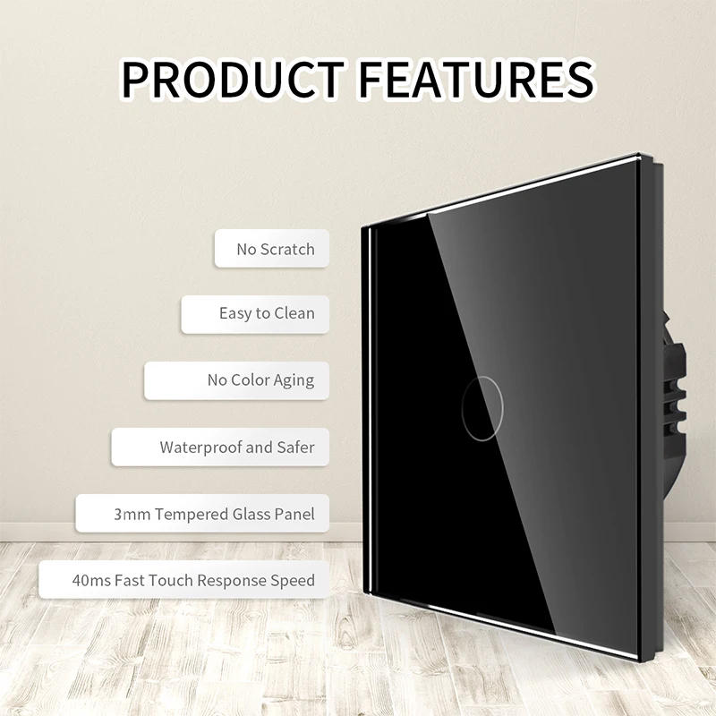 Description Picture 2 of itemBingoelec Sensor Switch EU Standard Light Crystal Glass Panel Lamp Power 1/2/3 Gang 1 Way AC 220V Luxury Wall Touch Switches