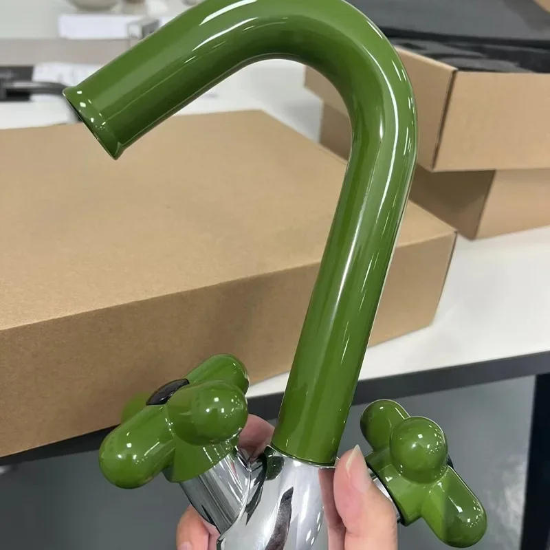 Description Picture 6 of itemRed Bathroom Basin Cross Handle Fashion Lovely White Faucet Sink Hot & Cold Faucet Water Tap