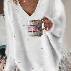 Women's Pullover Sweater Jumper Ribbed Knit Oversized Solid Color V Neck Stylish Casual Outdoor Daily Fall Winter