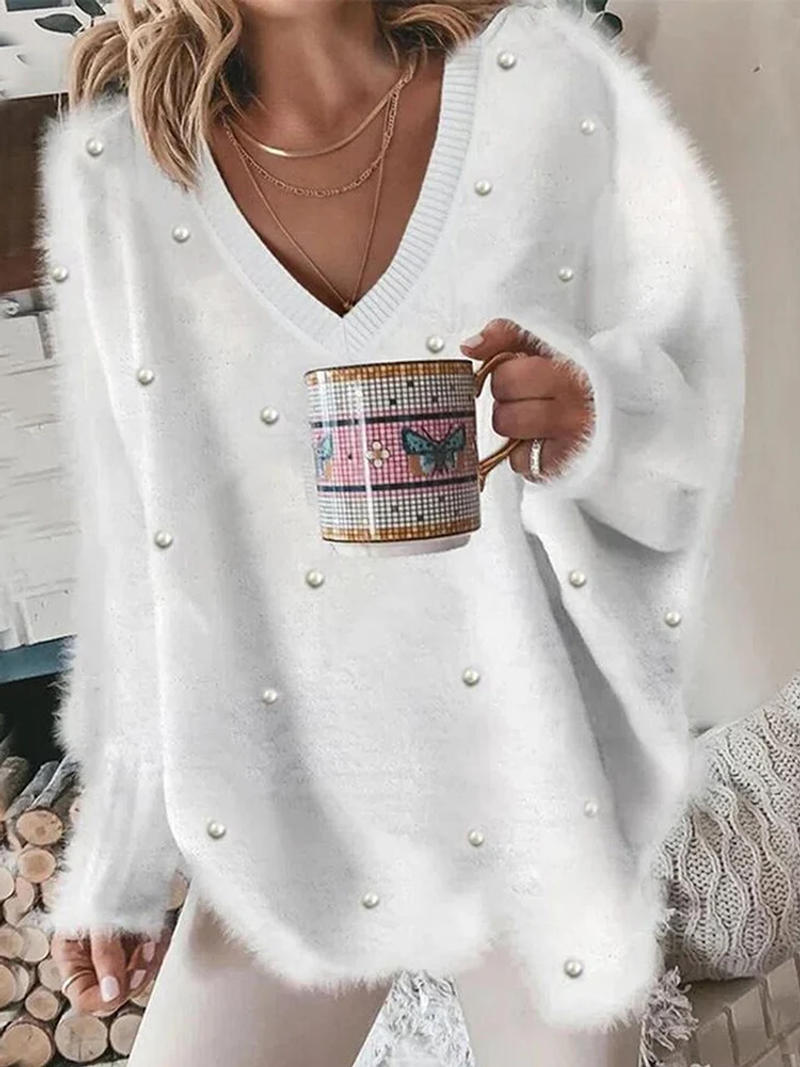 Description Picture 3 of itemWomen's Pullover Sweater Jumper Ribbed Knit Oversized Solid Color V Neck Stylish Casual Outdoor Daily Fall Winter