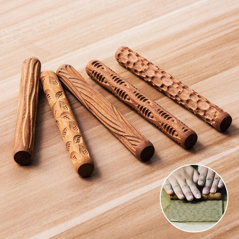Description Picture 4 of itemWooden Texture Rolling Pin Ceramic Pottery Art Embossed Rod 3d Mold Flower Pattern Mud Roll Roll Reliefs DIY Clay Craft Tool