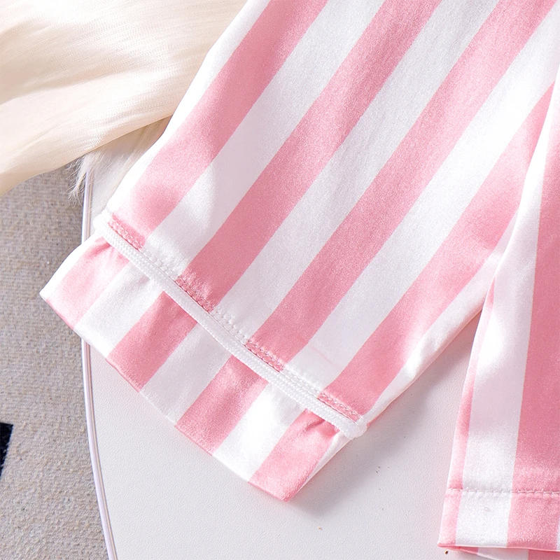 Description Picture 6 of itemKids Boys Girls Pajamas Set Vertical Stripe Print Button Long Sleeves Shirt and Pants Loungewear Sleepwear