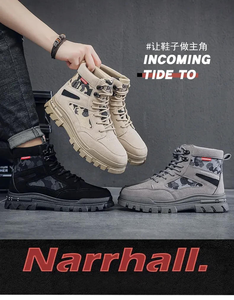 Description Picture 3 of itemMen's High Top Boots Flat Bottomed Lightweight Hiking Shoes Outdoor Black Hiking Shoes Jogging Tennis Walking Shoes, Motorcycle