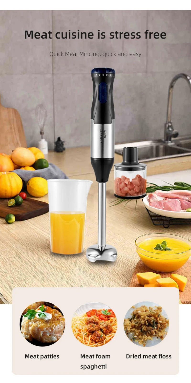 Description Picture 4 of item1000W Portable Handheld Electric Blender,4 In 1 Multi-Functional Household Kitchen Electric Mixer,Egg Beater,Food Processors