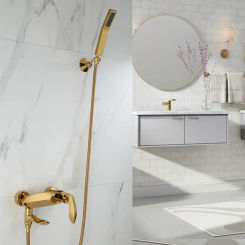 Bathtub Shower Set Wall Mounted Gold Bath and Faucet, Bathroom Cold and Hot Bath and Mixer Tap Brass