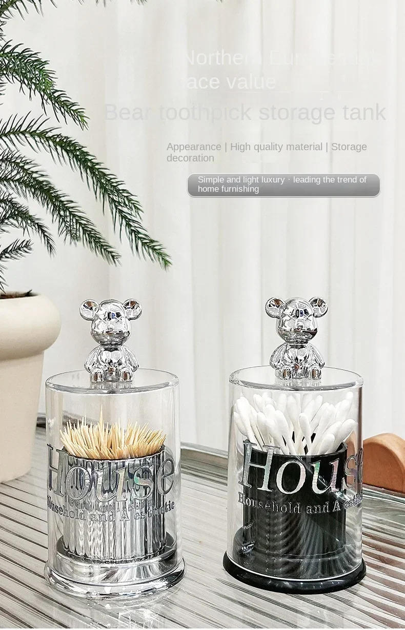 Description Picture 2 of itemCute Bear Toothpick Holder Cotton Swab Rod Storage Box Cosmetics Jewelry Bathroom Makeup Container Lipstick Organizer Box