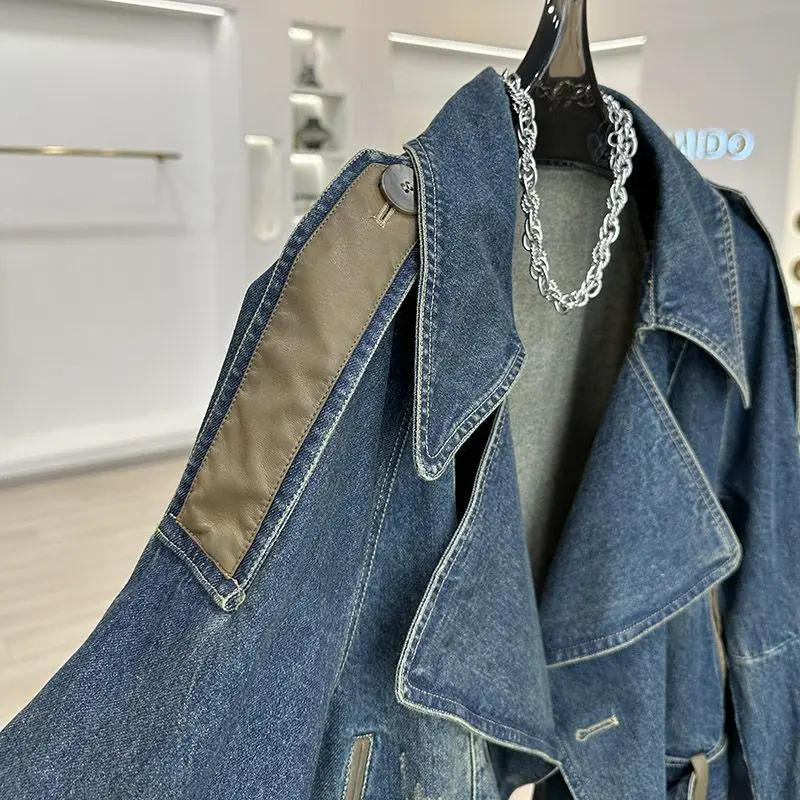 Description Picture 5 of itemStreetwear Denim Jackets for Women 2025 Ropa Mujer Patchwork Leather PU Casual Outwear Y2k Tops Harajuku Fashion Vintage Coats