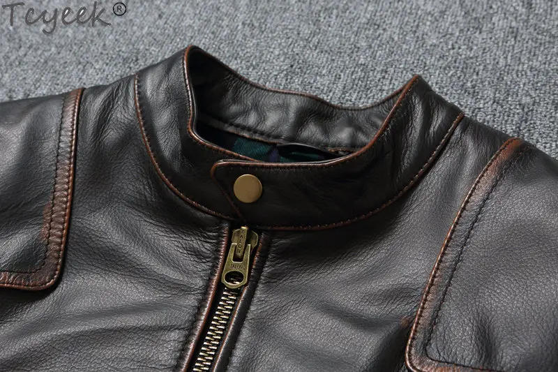 Description Picture 6 of itemTcyeek Natural Leather Coat Spring Fall Top Layer Cowhide Coats Genuine Leather Jackets Man Clothes New Motorcycle Jacket Chic