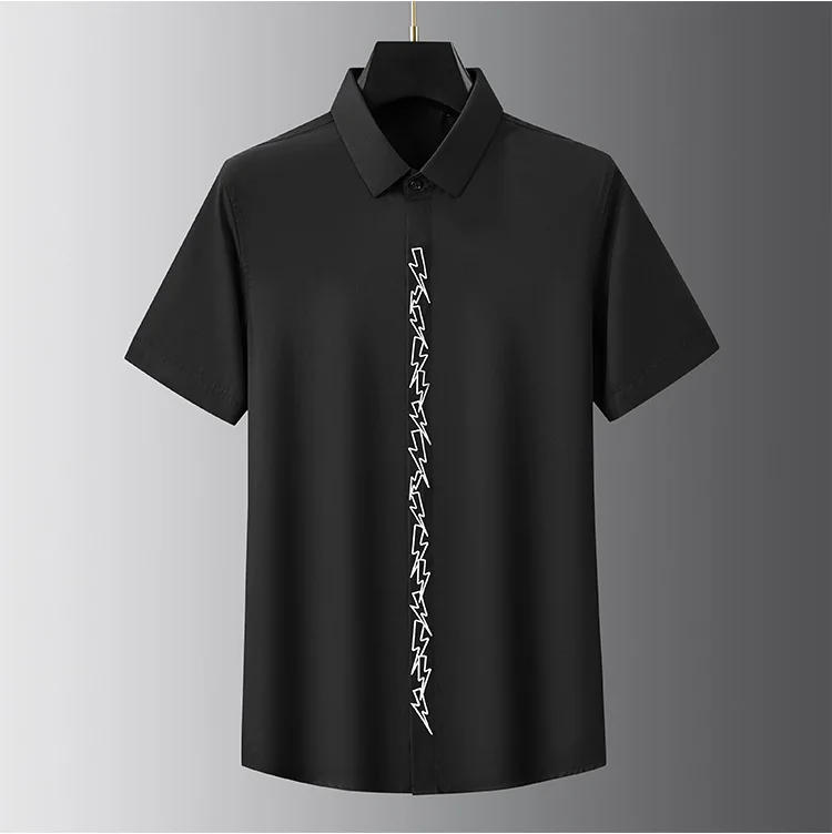 Description Picture 4 of itemLuxury Lightning Embroidered Shirt for Men Summer Short Sleeve Slim Fit Casual Business Dress Shirts Social Party Tuxedo Blouse