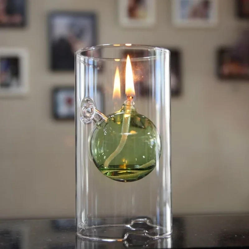 Description Picture 4 of itemCylindrical Oil Lamp Transparent Glass Candlestick Interior Glass Oil Lamp Household Decoration Creative Vintage Candle Holder