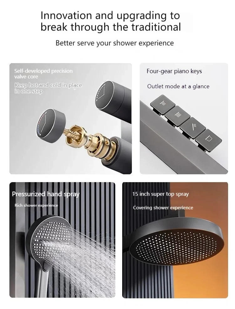 Description Picture 4 of itemLuxury Shower faucet Double Storage Table  two-in-one functional flower LED Digital Piano Shower Set Gray For Bathroom White