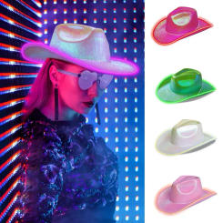 LED Cowboy Hat Masquerade Party Hat Cowboy Birthday Party Cap Jazz Dance Show Props Costume Christmas Halloween LED Cowgirl Hat