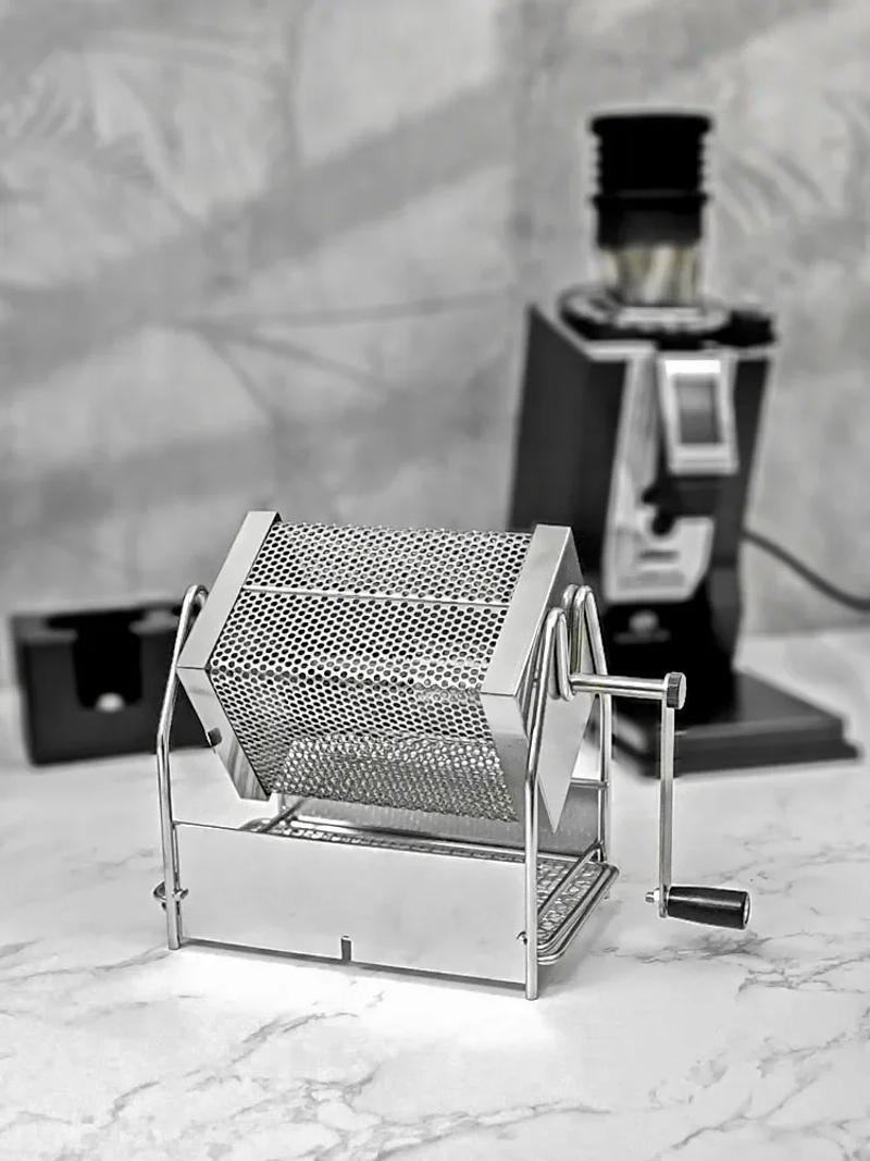 Description Picture 2 of item1pc Coffee Bean Roaster Hand Crank Open Flame Stainless Steel Rotary Cage Home Raw Bean Roasters No Heat Source
