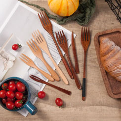 Wooden Fork Bamboo Kitchen Cooking Utensil Tool Tableware For Dessert Salad Fork Household Gift Japanese Dinner Flatware Cutlery