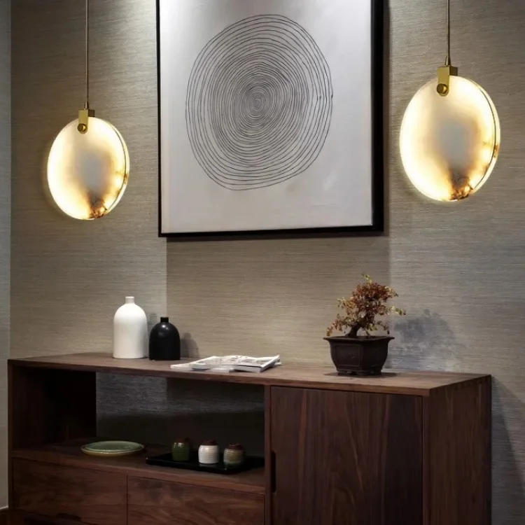 Description Picture 5 of itemLED restaurant pendant light luxurious all copper natural marble pendant light living room bedroom lighting home decoration