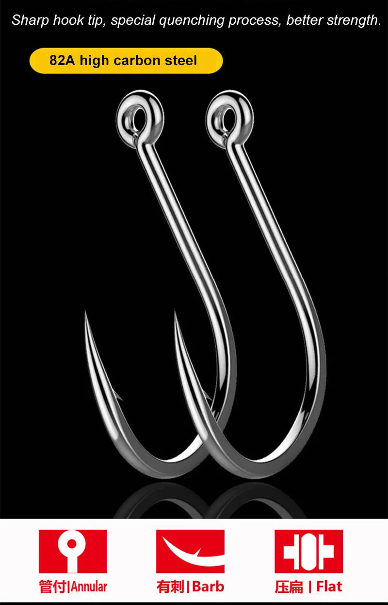 Description Picture 4 of item50pcs/Pack Big Eye Fishing Hook Circle Offset Fishhooks Barbed Saltwater High Carbon Steel Fish Hooks For Sea Lake River Fishing