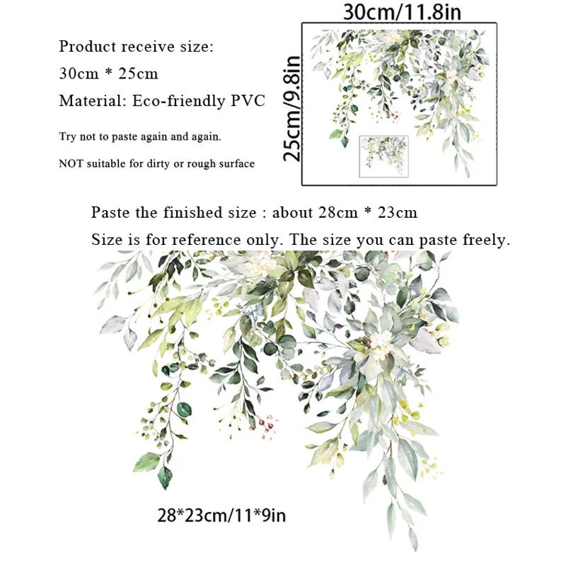 Description Picture 2 of itemGreen Plant Leaves Wall Sticker Bathroom Toilet Decor Living Room Cabinet Home Decoration Decals Beautify Self Adhesive Mural