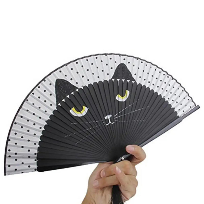 Description Picture 2 of itemVintage Cat Pattern Tassel Dancing Folding Hand Fan Craft Gift Home Decoration Fan Summer Fodable Hand Fan Anime Style Kids Fans