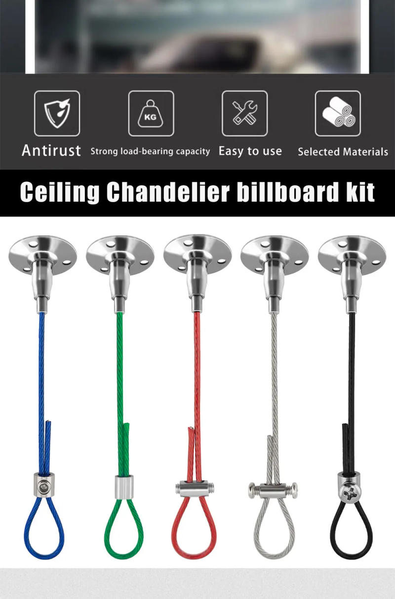 Description Picture 4 of item2-4PCS 2mm  Stainless Steel Wire Rope Adjustable Ceiling Chandelier Advertising Board Hanging Kit With Locker Safety Load 30kg