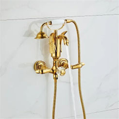 Gold Bathtub and Shower Faucet Set Wall Mounted Gold Swan Bathtub , Bathroom Cold and Hot Bath and  Mixer Tap
