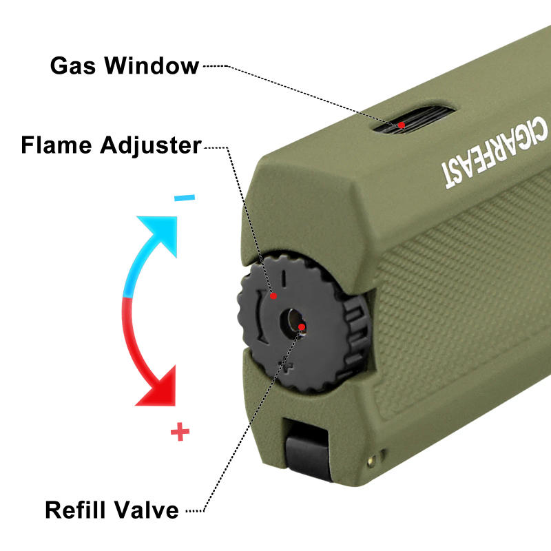 Description Picture 3 of itemCIGARFEAST Windproof Cigar Lighter 2 Jet Torch Blue Flame Gas Butane Lighters with Gift Box Cigar Holder Smoking Accessories