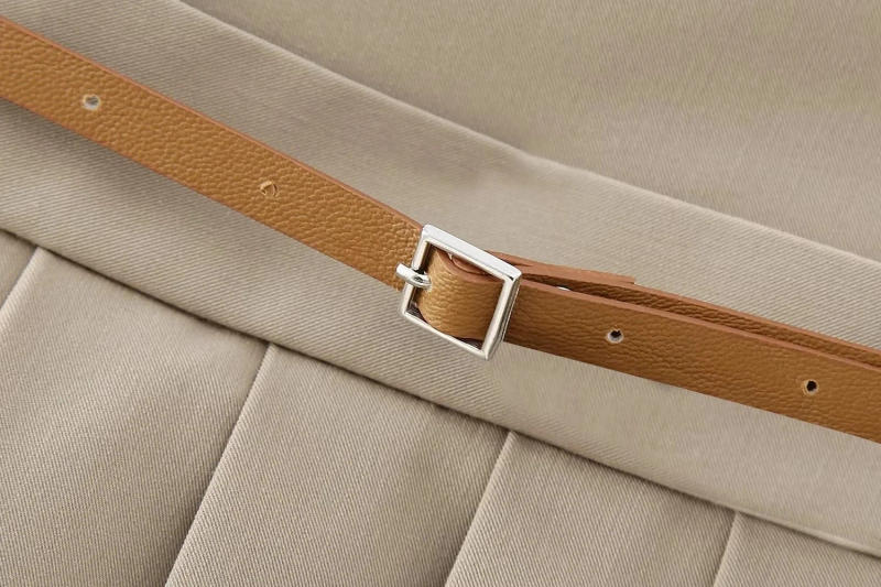 Description Picture 6 of itemTRAFZA 2024 Spring Woman's Fashion Khaki pleated Skirts High Waist With Belt Patchwork Female Shorts Skirt StreetRoupa De Mujer