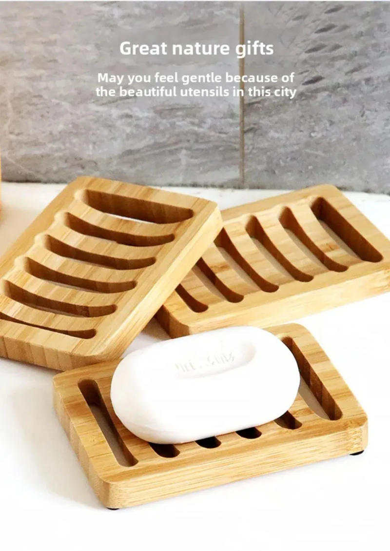 Description Picture 3 of itemBamboo Case Tray Wooden Prevent Mildew Drain Soap Box Natural Bamboo Tools Bath Soap Holder Container Bathroom Washroom Tools