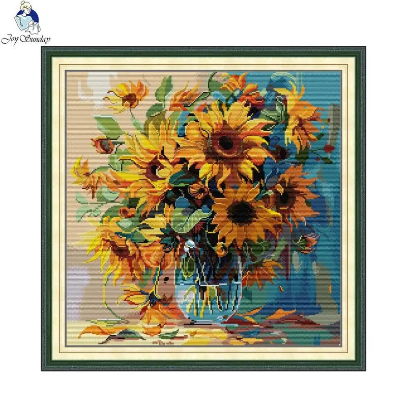 Description Picture 4 of itemJoy Sunday Cross-Stitch Complete Set DIY Handmade Embroidery Needlework DMC Threads Kits Sunflower Pattern Home Room Decor