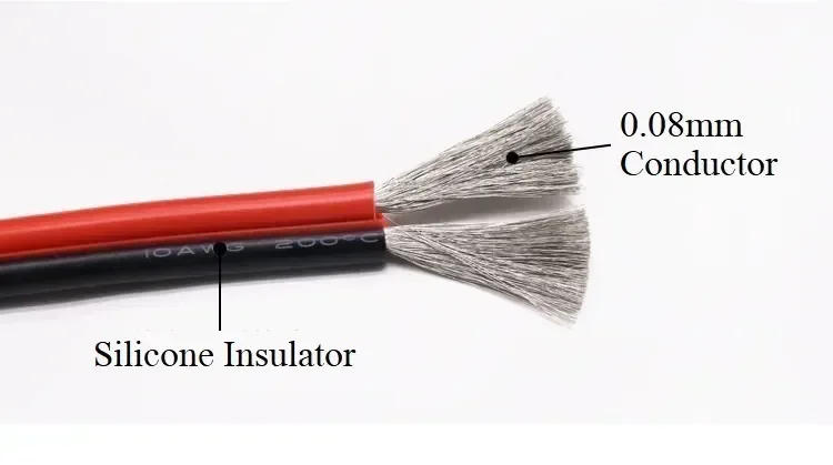 Description Picture 4 of item1/2/5m Flexible Silicone Wire 2Pins 30 28 26 24 22 20 18 16 14 12 10 8 AWG DIY LED Line Soft Rubber Tinned Copper Cable