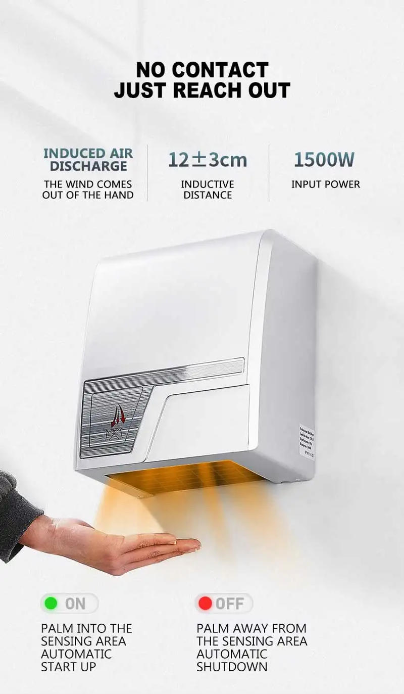 Description Picture 2 of item1500W Commercial Hand Dryer Bathroom Toilet Fully Automatic Induction Secador De Manos Electrico Dryer Machine