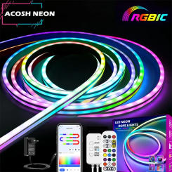 Tuya Neon Rope Lights, RGBIC LED Neon Rope Light Strip With Remote Music Sync Smart App Lamp Works with Alexa Google Assistant