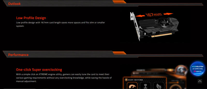 Description Picture 5 of itemGIGABYTE GeForce GTX 1050Ti OC Low Profile 4G Video Card  GTX 1050Ti GTX1050 NVIDIA 14nm GDDR5 4GB PCI Express 3.0 16X 128bit