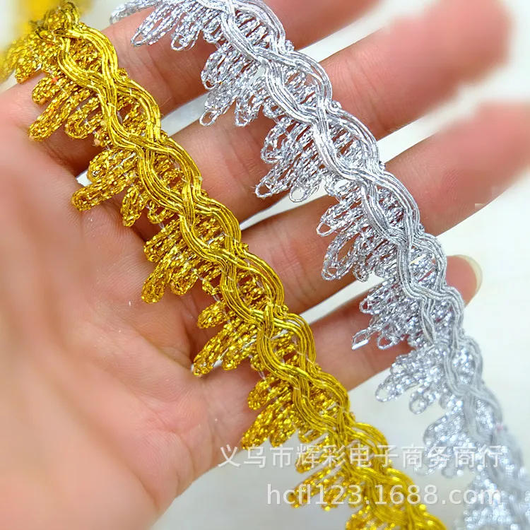 Description Picture 3 of item13 Meters Sequined Woven Straps Lace Gold and Silver Mountain Lace Dance Clothing Accessories Beaded Decorative Edge 2.3cm Wide
