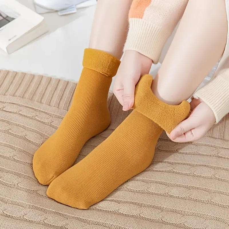 Description Picture 6 of item5pairs Autumn And Winter Warm Terry Socks, Women's Solid Color Thickened And Fleece Women's Socks