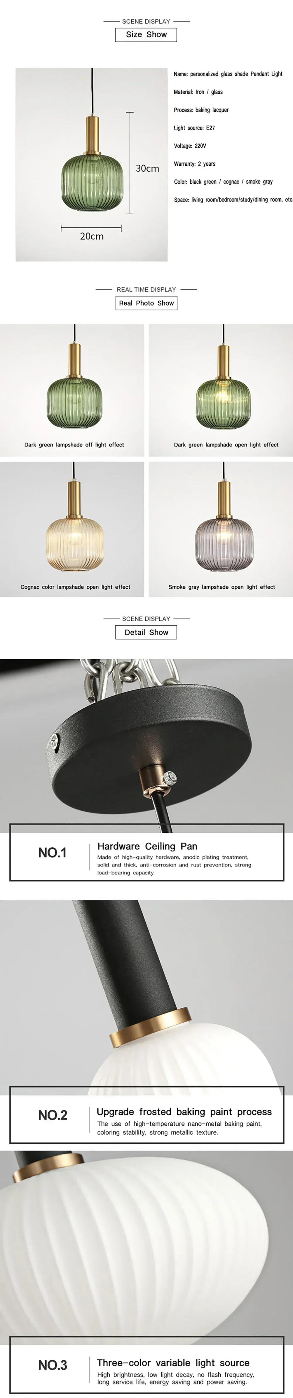 Description Picture 3 of itemModern Glass Pendant Lights Chandelier Hanging Dining Room Cafe Bedside Balcony Study Home Decor Pendant Lamp Suepsnion Lustres