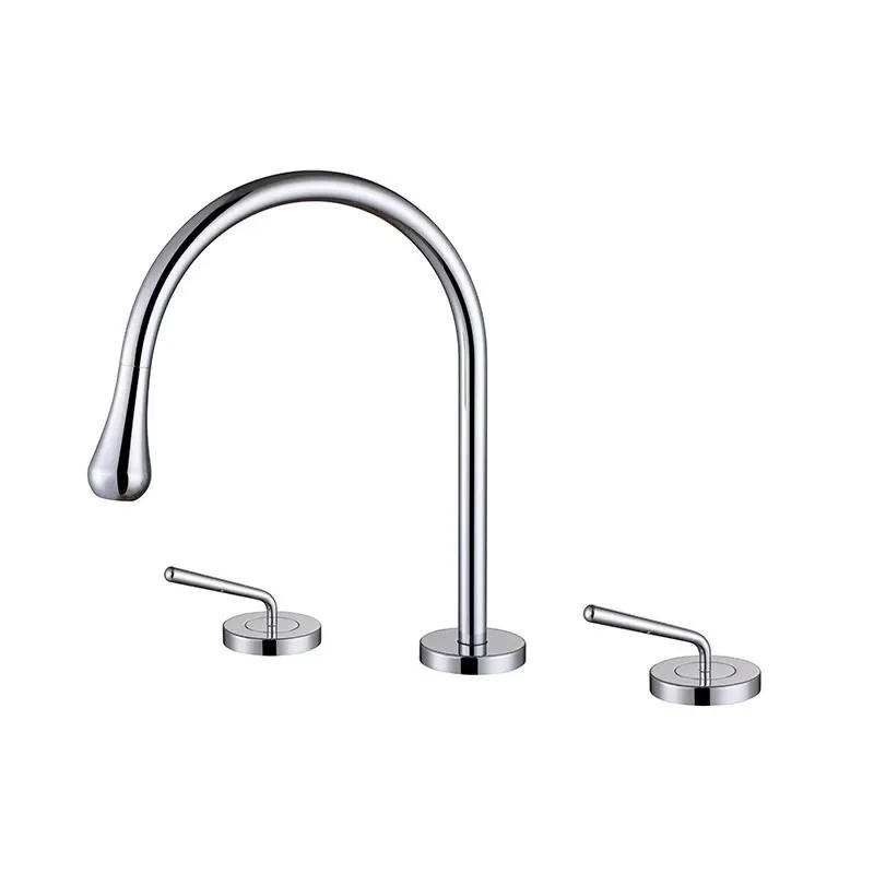 Description Picture 2 of itemBrushed Gold Bathroom Faucet Total Brass Black Widespread Basin   Sink Faucets Hot And Cold Waterfall Water Tap