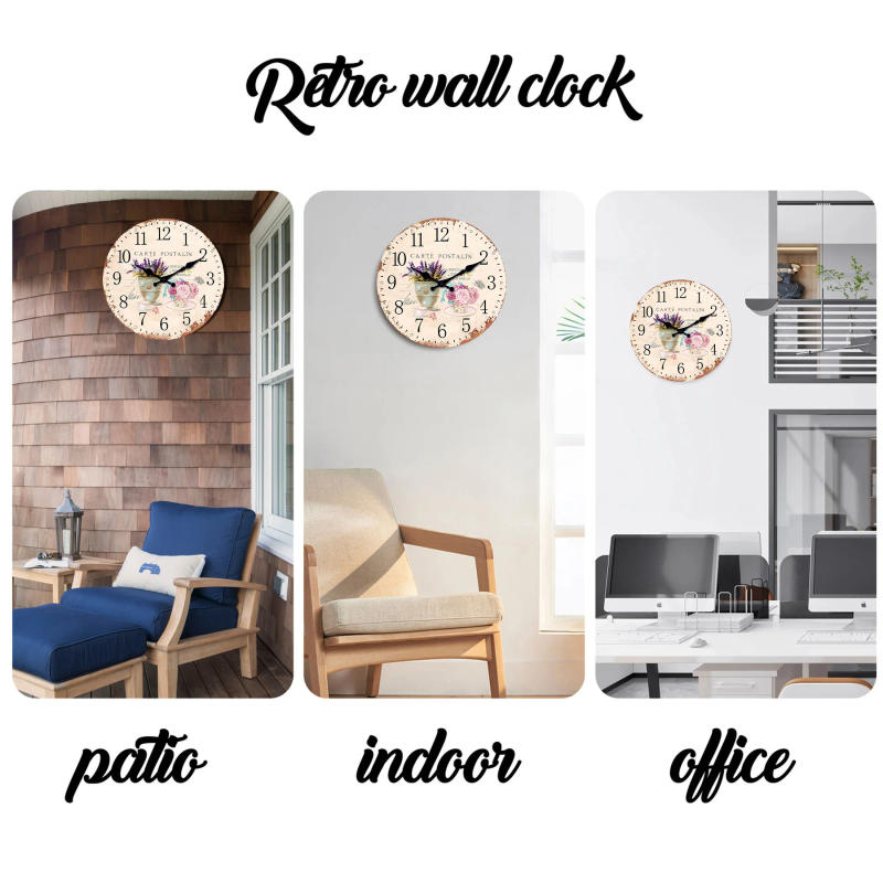 Description Picture 5 of itemRetro European Wooden Wall Clock Living Room Bedroom Kitchen Home Decoration Wall Clock Silent Quartz Clock Holiday Gift 11.2inch Inches 15.6inch Inches (Without Battery)