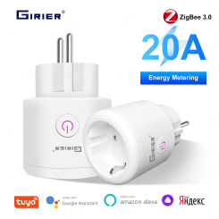GIRIER Tuya Zigbee Smart Plug 20A Smart Home Socket Outlet EU Power Monitoring Timer Function 4200W Works Alexa Hey Google Alice
