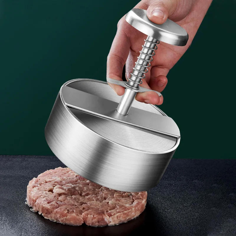 Description Picture 5 of itemHamburger Patty Maker Press 304 Stainless Steel Non-Stick Round Manual Rice Ball Mold Thickness Adjusted Kitchen Beef BBQ Tools