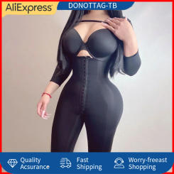 High Compression Shapewear With 3 Hooks Long Sleeved Open Chest Knee Postpartum Body Shapers Women Fajas Colombianas Daily Wear