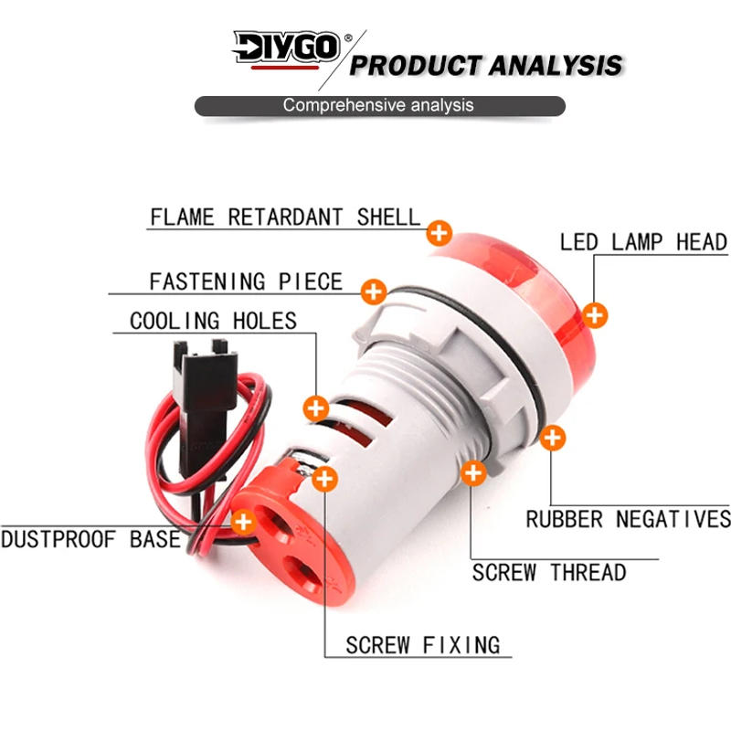 Description Picture 5 of item22mm Frosted Round Panel Digital Ammeter Amp Tester Meters LED Indicator Pilot Lamp Light Current Meter 0-100A  AC 50-500V