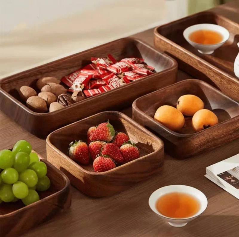 Description Picture 4 of itemWalnut wood Dim sum tray pastry nut small square bowl dry fruit tray storage box solid wood fruit tray wood tray