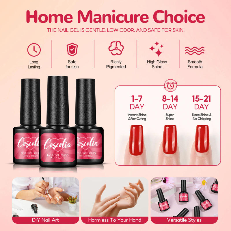 Description Picture 4 of itemCOSCELIA Manicure Set Nail Polish Set 4 Colors Gel Nail Polish with Nail Dryer Lamp Top Base Coat Tools for Nail Art