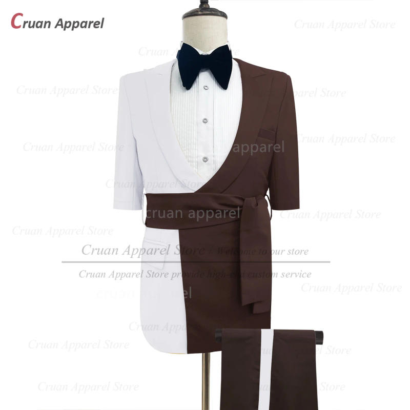 Description Picture 3 of itemNewest Men Suit Sets Casual Party Fashion White Splicing Blazer Pants Two Pieces Banquet Tailor-made Slim Fit Male Costumes