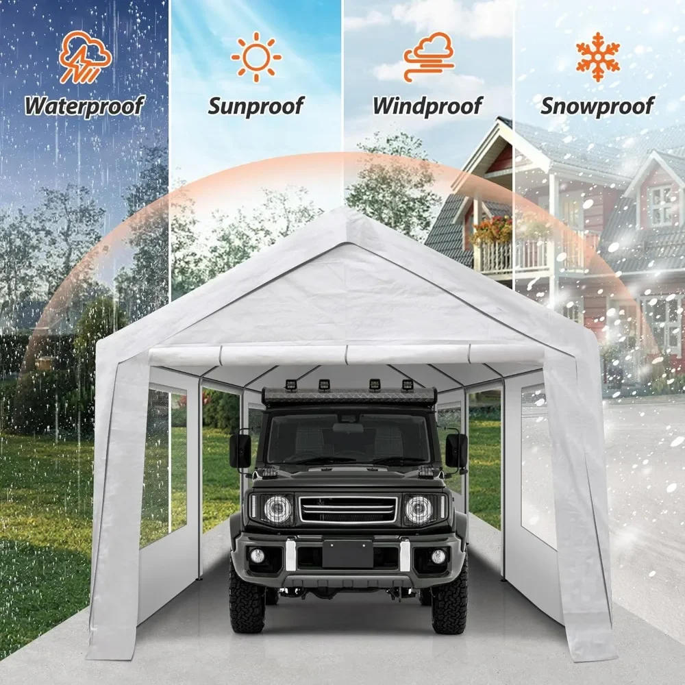 Description Picture 4 of itemCarport 10x20ft Portable Garage, Heavy Duty Car Canopy with Roll-up Ventilated Windows & Side Doors, Car Port for SUV, F150